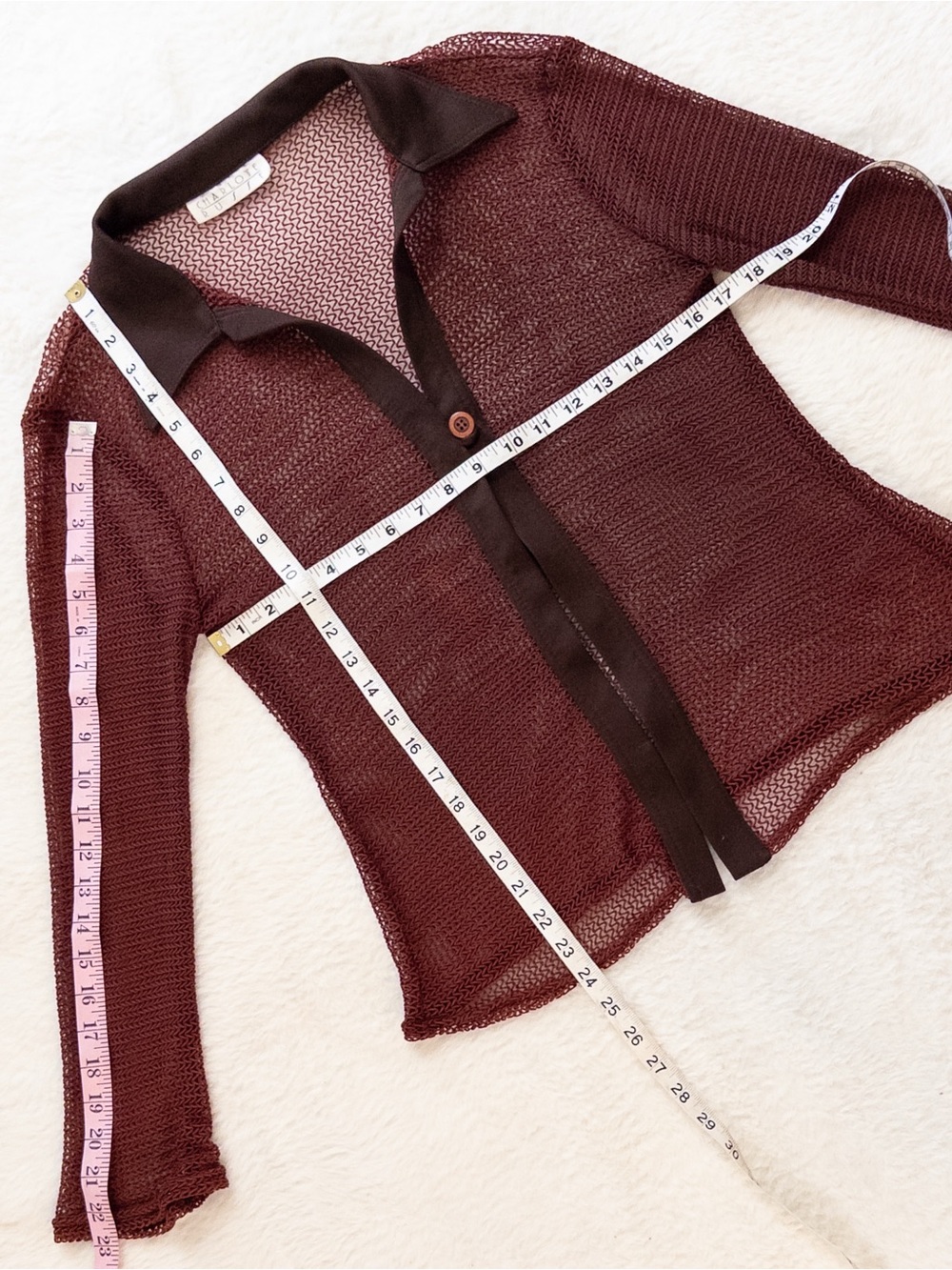 Vintage Charlotte Russe Sheer Crochet Top, Collared, Rust & Brown, Size Large - Picture 6 of 9